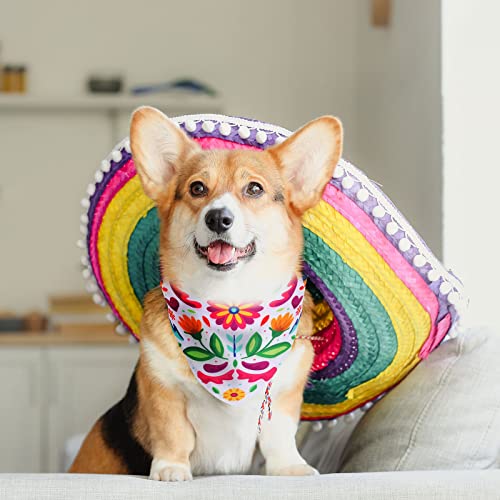 Whaline 2 Pack Floral Dog Bandanas - Adjustable Pet Scarf for Small to Large Dogs & Cats, Cinco De Mayo Fiesta Accessories