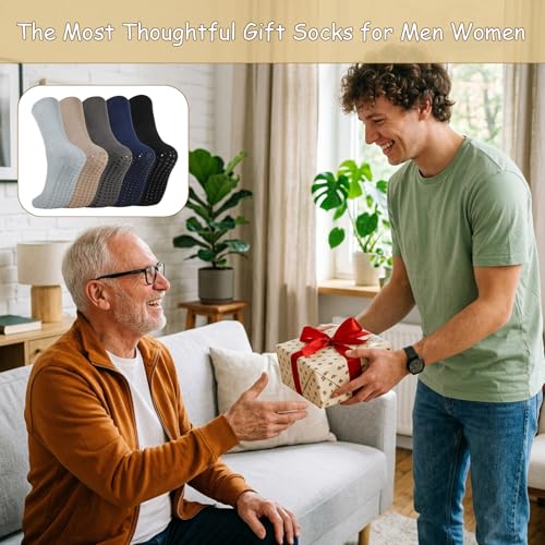 Non-Slip Pilates Crew Socks with Grips - Large - Black, White, Gray, Beige, Navy