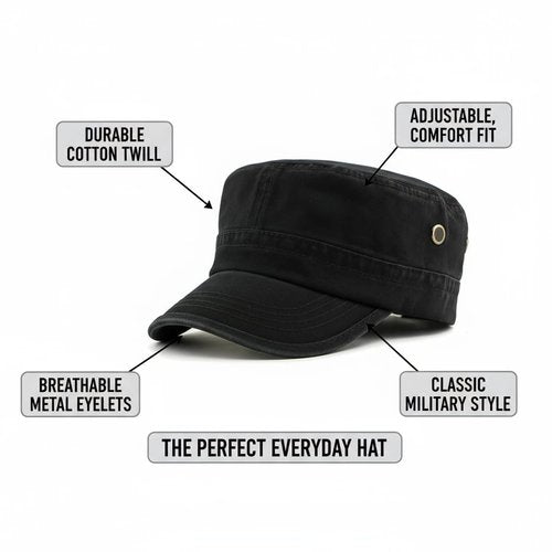 PTDTSHOU Army Cadet Cap for Men Women Military Flat Top Cap Adjustable Cotton Basic Baseball Cap