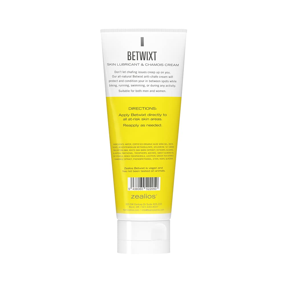 Zealios Betwixt Anti Chafing Cream 4oz – Long-Lasting Friction Defense for Triathletes, Cyclists & Runners – Chamois Cream for Inner Thighs, Saddle Sores, Rubbing, Burning & Skin Irritation Relief
