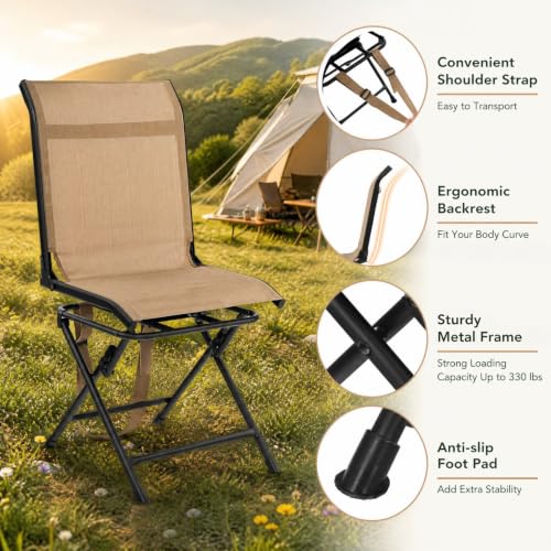 GYMAX 360° Swivel Hunting Blind Chair Brown with Carry Handle, 330 lbs, Waterproof & Quiet