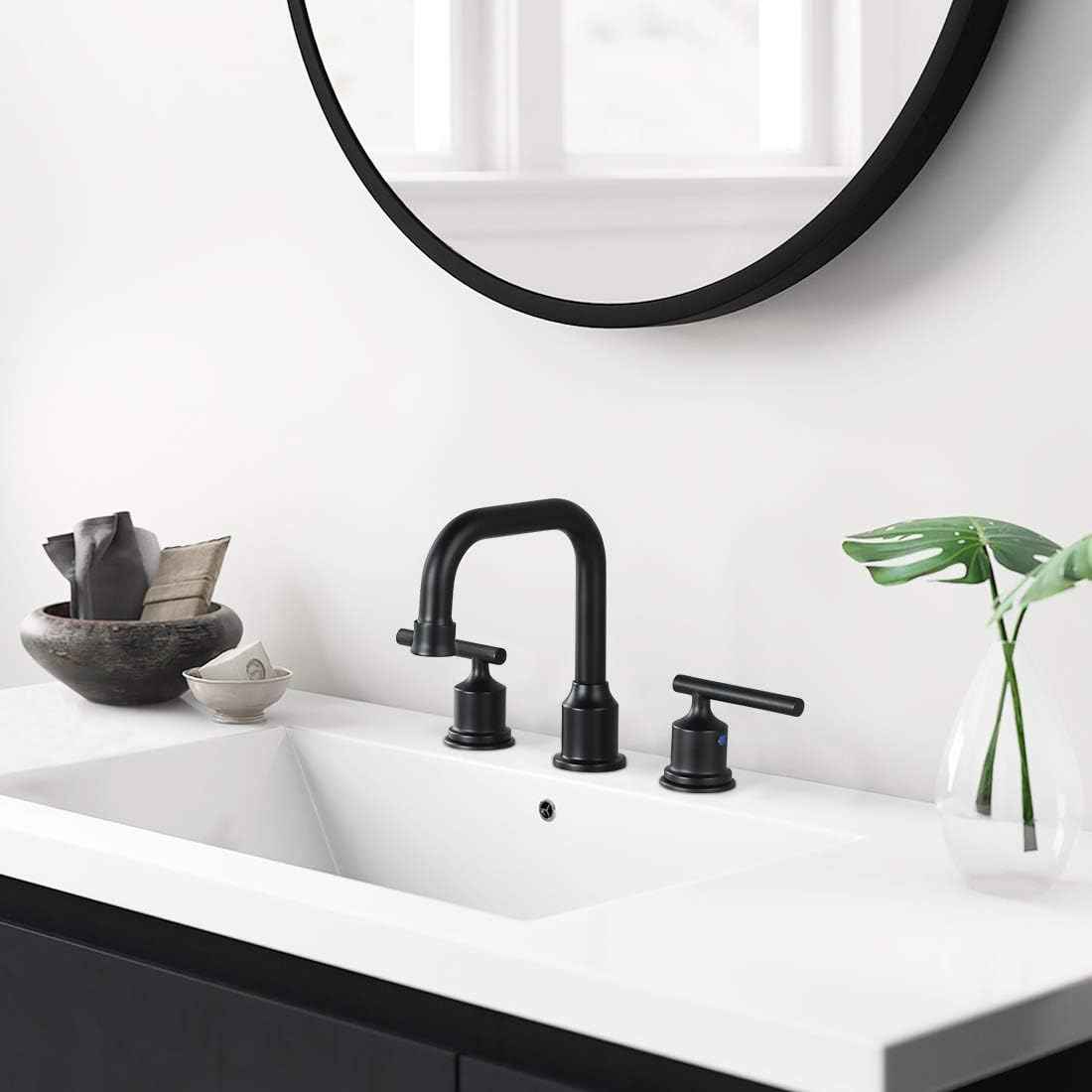 Brushed Nickel 8-Inch Widespread Bathroom Faucet with 360° Swivel Spout - Modern 2 Handle Lavatory Sink Fixture