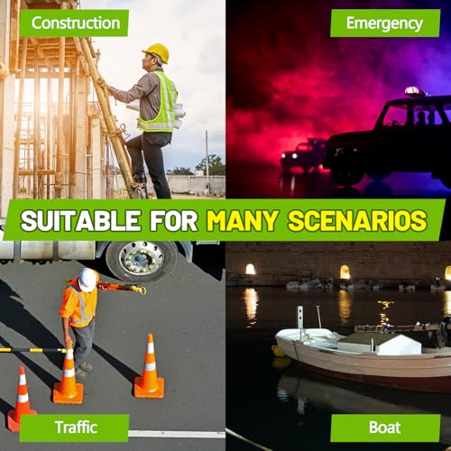 2 Pcs Solar Strobe Warning Light 360 Degree Single Column IP65 Waterproof Emergency Strobe Flashing Barricade Safety Road Construction Traffic Light (Red,Stand)