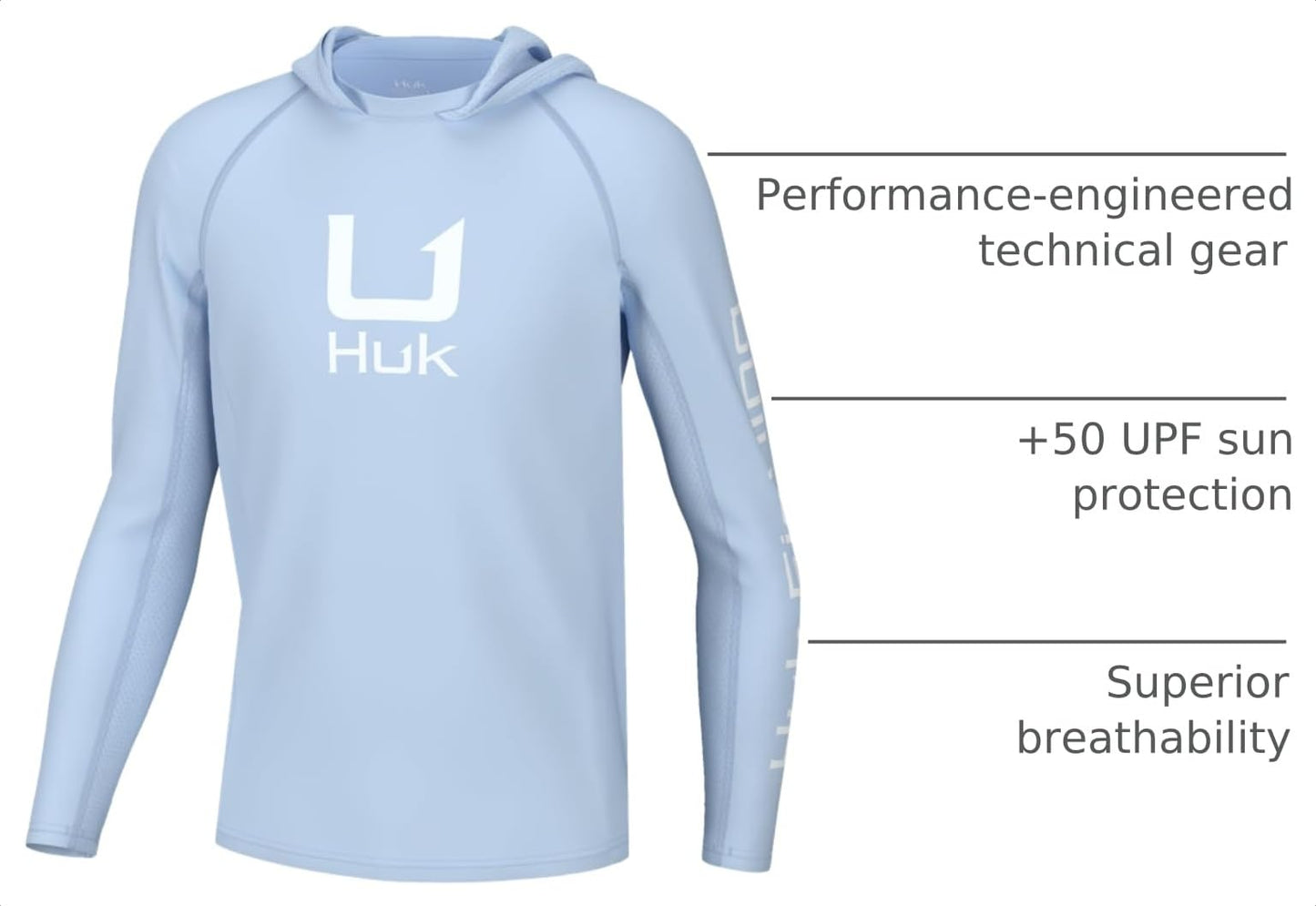 HUK Youth Icon X Hoodie, Fishing Shirt with Sun Protection for Kids, Ice Water, Large