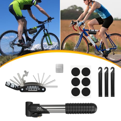 Bike Repair Kit with Mini Pump & 16-in-1 Multi-Tool - Multi-Tool+Inflator+Tire Repair Kit