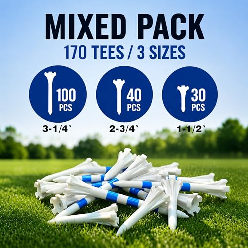 Professional Golf Tees Assorted Pack - 170 Count, 3 Sizes