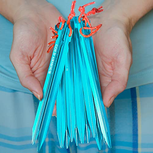 Heavy Duty Tent Stakes - 12 Pack Lightweight Aluminum Pegs - Blue