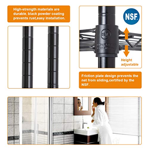 BestOffice | 5-Tier Wire Storage Shelves with Wheels | 14x30x60 | Black | Adjustable Racks | Heavy-Duty Metal Shelf, Holds Upto 220 lbs | No-Tool Assembly | Ideal for Home & Garage Shelving