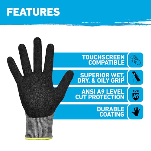 Gorilla Grip A9 Cut Resistant Work Gloves, Nitrile Coated -Large (27242-212B)
