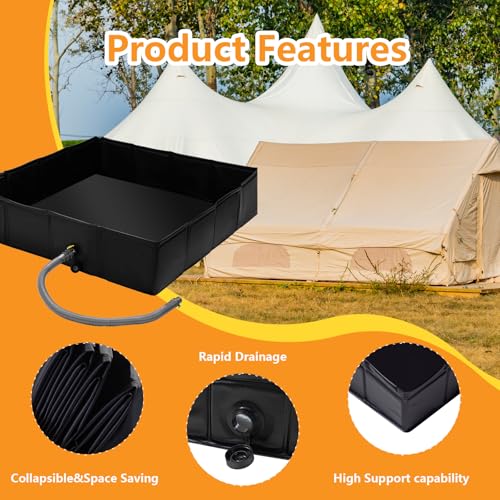 Wintogo 41 x 41 x 10 in Portable Foldable Shower Pan with Detachable Drain Pipe for RV, Outdoor & Indoor Use