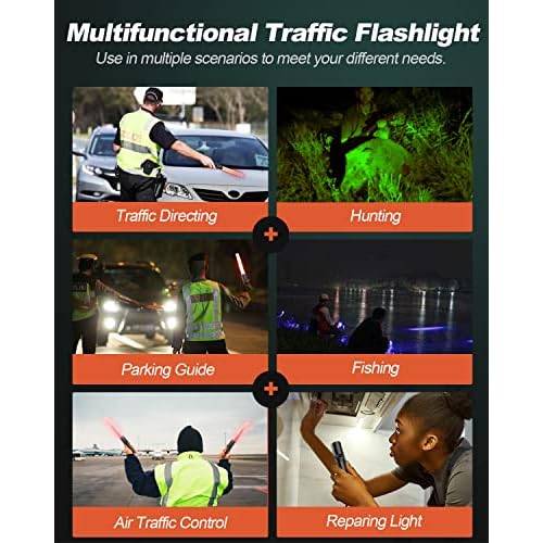 RoadHero 2 Pack 12 Inch Multi Color LED Flashlight Traffic Control Wand, 4 Colors in 1, Safety Signal Light Traffic Baton for Night Version and Parking Directing