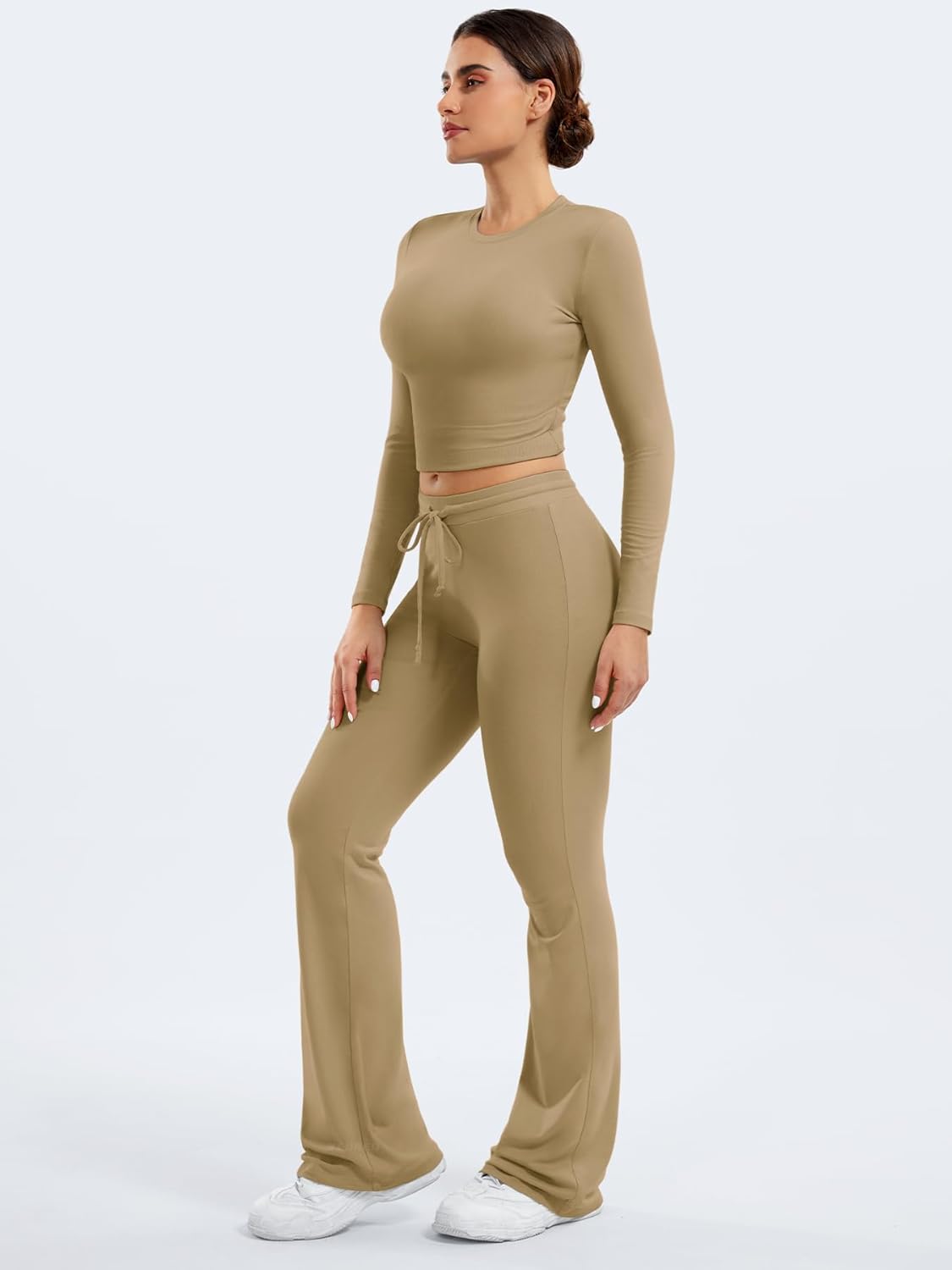 YEOREO Women's Two-Piece Lounge Set - Long Sleeve Top & Drawstring Wide Leg Pants | Ava Matching