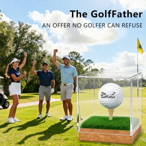 Golf Ball Display Case with Wooden Base & Tee - Clear Acrylic Holder