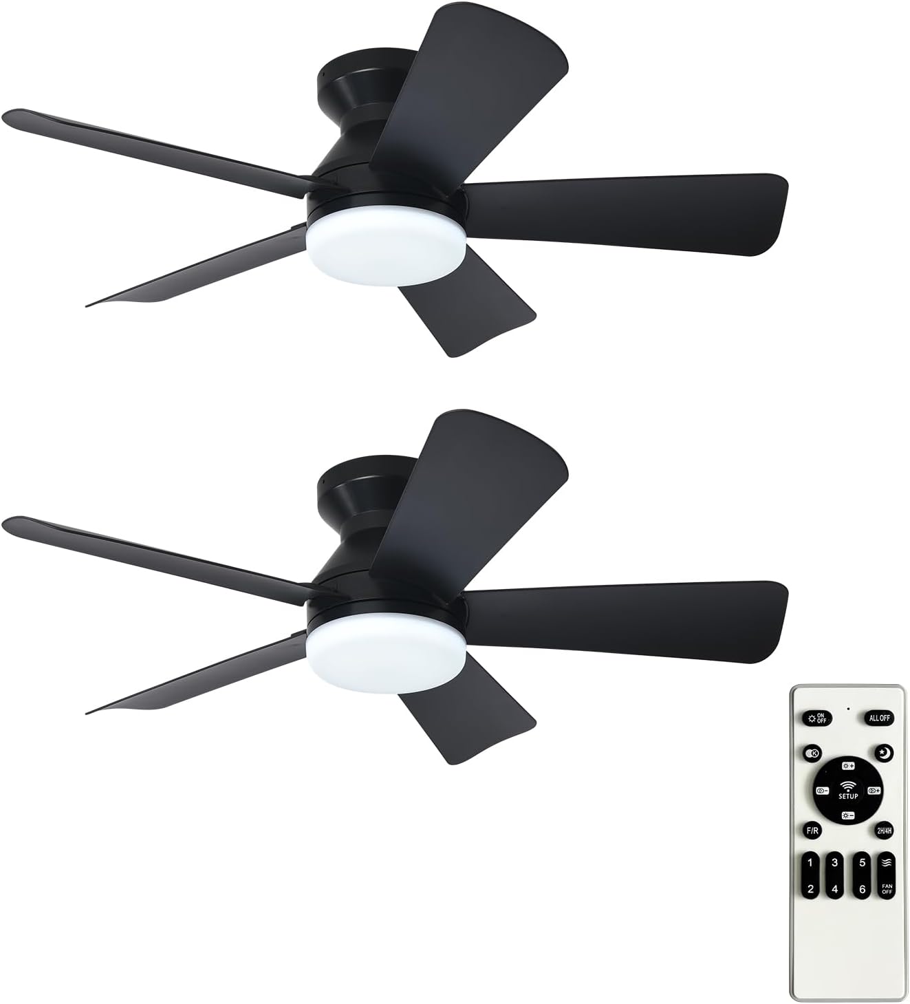 42-Inch Modern Black Ceiling Fan with Light & Remote - Dimmable Low Profile, 5 Reversible Walnut Blades, 6 Speeds for Indoor/Outdoor Use