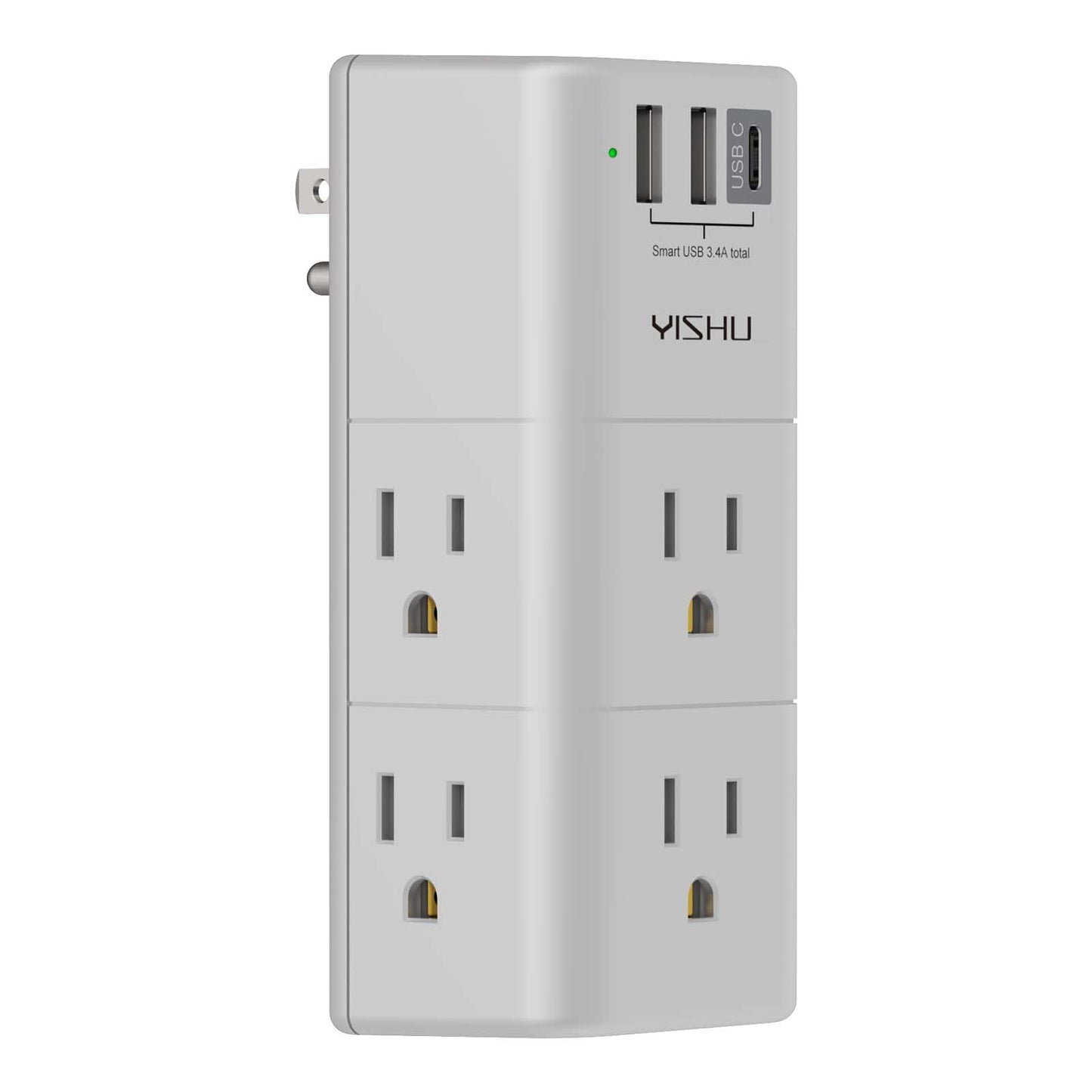 Multi Plug Outlet Surge Protector - YISHU Outlet Extender with Rotating Plug, 6 AC Outlets and 3 USB Ports, 3-Sided Swivel Power Strip Ideal Stocking Stuffers, Gray