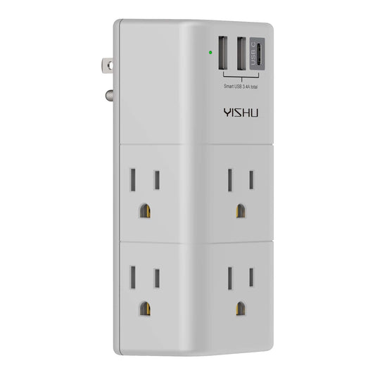 Multi Plug Outlet Surge Protector - YISHU Outlet Extender with Rotating Plug, 6 AC Outlets and 3 USB Ports, 3-Sided Swivel Power Strip Ideal Stocking Stuffers, Gray