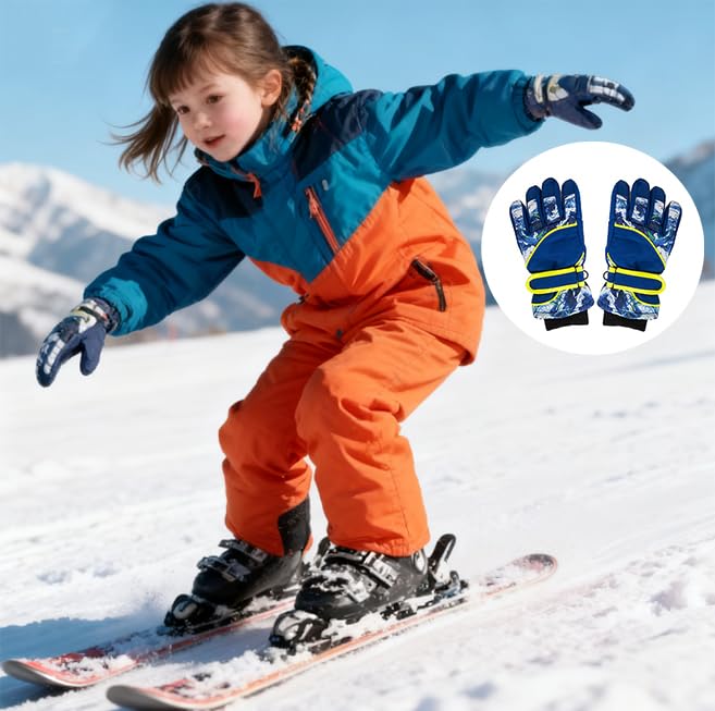 Kids Winter Thermal Gloves - Windproof Ski & Snowboarding - 4-7 Years Old, Blue
