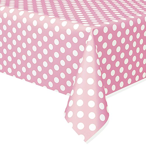 Pink Dotted Plastic Table Cover - 54" x 108" - 1 Piece