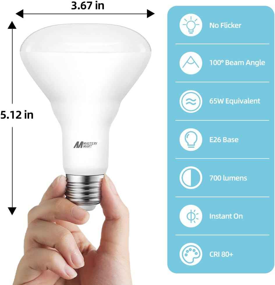 BR30 LED Bulbs 36-Pack - 65W Equivalent, 5000K Daylight, Dimmable, Flicker-Free, Energy Efficient E26 Base