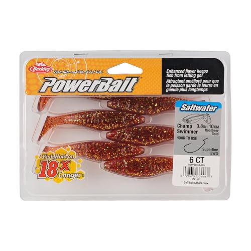 PowerBait Saltwater The Champ Swimmer Soft Plastic Bait - 3.8" Root Beer Gold