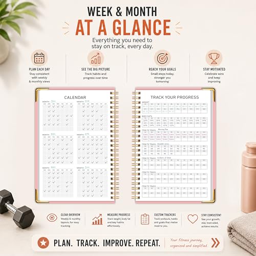 Fitness Planner Workout Journal - Pink Exercise Log Book, 6" x 8.2"