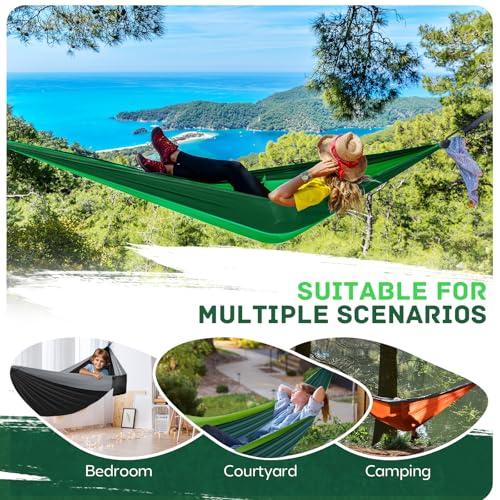 PUPTILY Green Camping Hammock with Tree Straps - Lightweight Portable Nylon Outdoor Swing, Double or Single, Orange