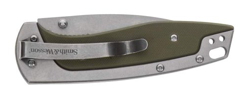 Smith & Wesson Freighter 7.6in High Carbon S.S. Folding Knife with 3.2in Drop Point Blade and Stainless/G10 Handle for Outdoor, Tactical, Survival and EDC