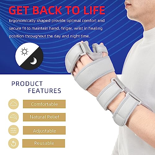 Fanwer Stroke Resting Hand Splint Left&Right, Hand Brace Splint for Stroke Patients - Functional Night Immobilizer Wrist Finger Brace Support for Straightening Fingers, Arthritis, Carpal Tunnel Syndrome (Left)