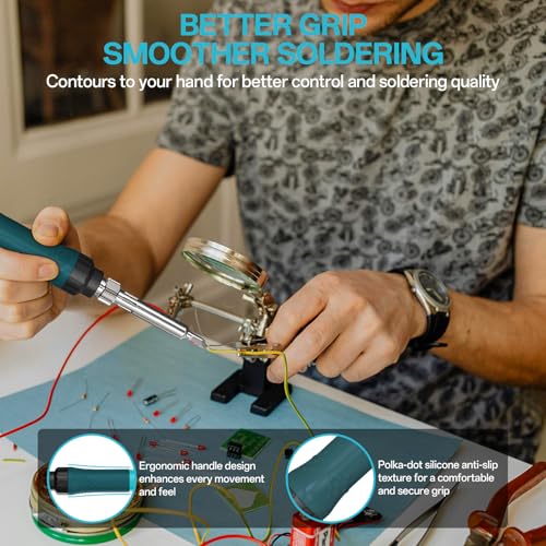 Soldering Iron Kit,90W LED Digital Soldering Gun Kits,Adjustable Temperature Soldering Welding Tool Kit with 5 Solder Iron Tips,Solder Stand,Solder Wire,Desoldering Pump, Tweezers,Auto Sleep (13 in 1)