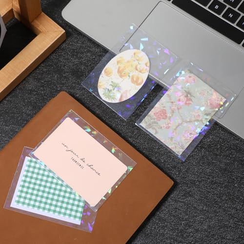 100 Pcs Holographic Trading Card Sleeves - Diamond-Shape 65x90mm