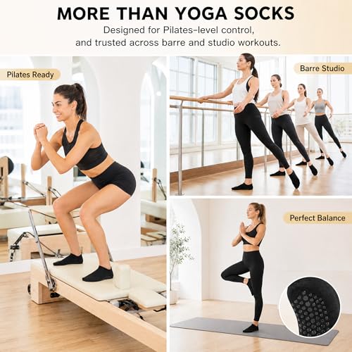 Non-Slip Pilates Socks with Grips for Women - Black, 2 Pack