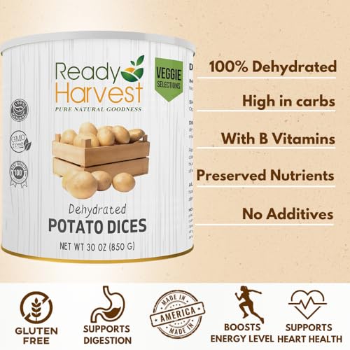Ready Harvest Dehydrated Potatoes - Long Shelf Life Emergency Food, 30-Year Storage, Diced for Cooking & Camping