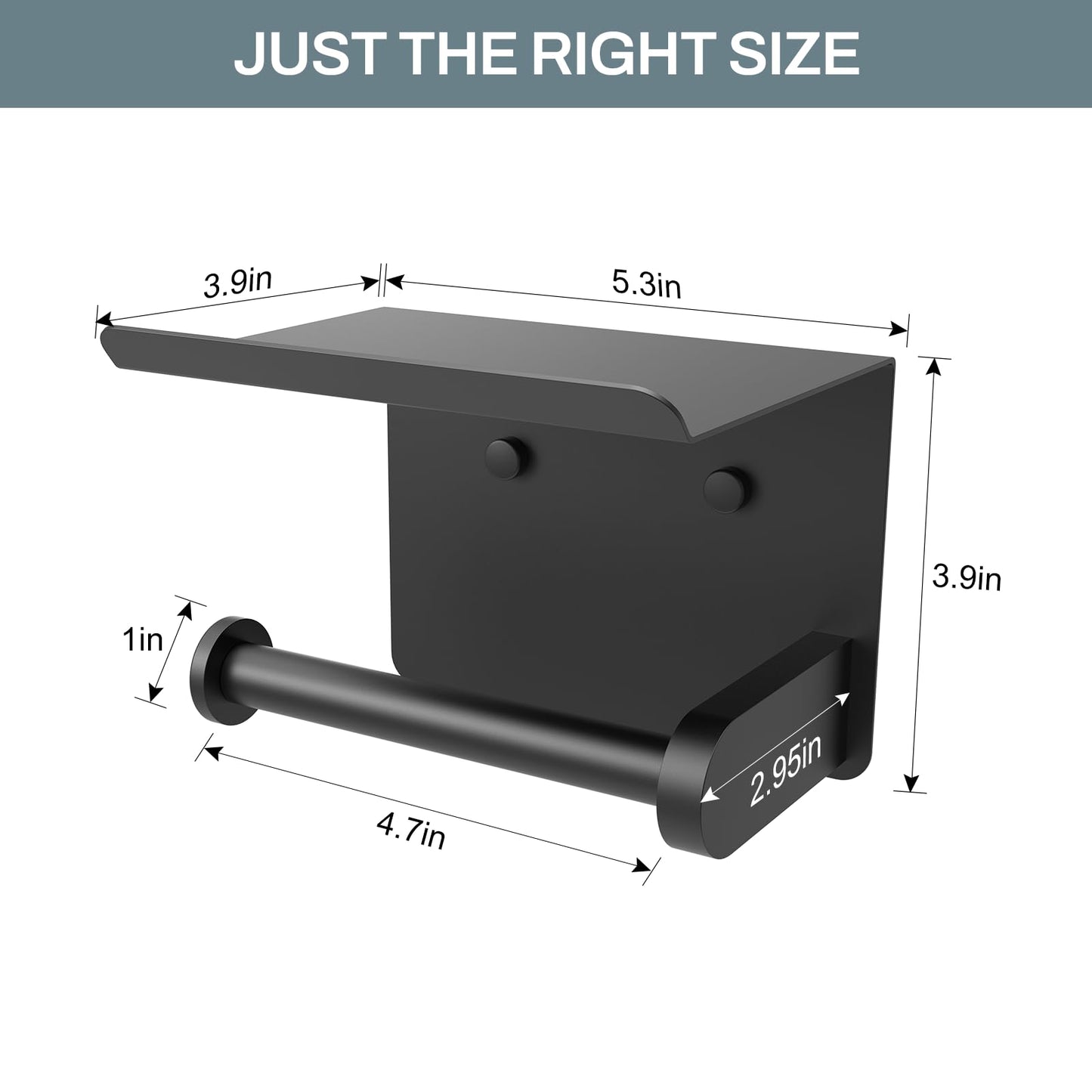 SetSail Toilet Paper Holder with Shelf Adhesive or Screw Bathroom Toilet Paper Roll Holders Wall Mount Matte Black Tissue Holder for Bathroom Hardware Accessories