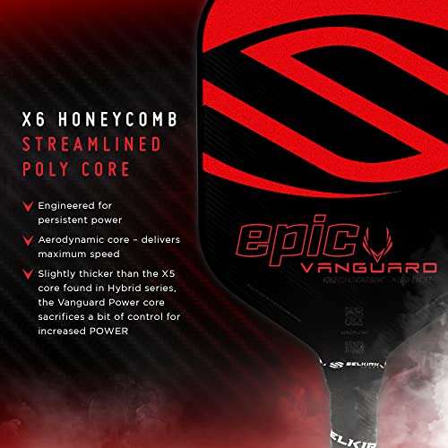 Selkirk Sport Vanguard Hybrid Pickleball Paddle | Carbon Fiber Pickleball Paddle with a Polypropylene X5 Core | Pickleball Rackets | Epic Midweight Red
