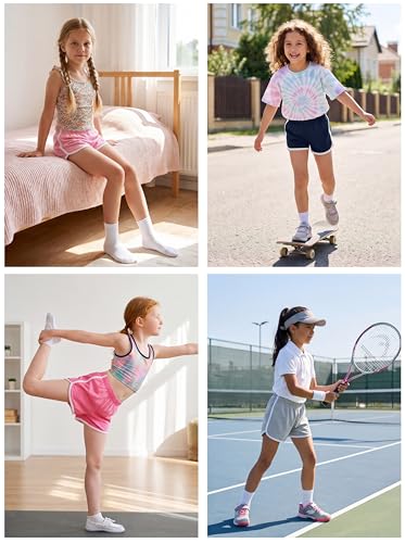 Poroka Girls' Cotton Athletic Shorts 6-Pack Toddler Summer Sports Casual Wear