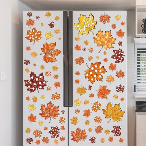 Fall Wall Stickers Maple Leaves Oil Painting Wall Decals Autumn Room Mural Stickers for Thanksgiving Home School Office Party Decor, 7.9 x 11.8 Inch, 9 Sheets