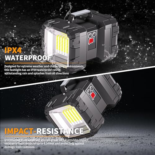 LED Spotlight Flashlight,Rechargeable Flashlight 4000LM 10000mAh High-Powered Spotlight Flashlight Searchlight Camping 3+4 Lights Modes LED Handheld Flashlight Waterproof with Output as a Power Bank