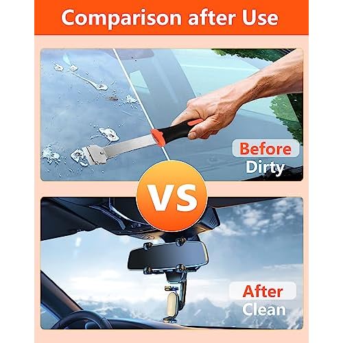 Razor Blade Scraper, Long Handle Scraper Tool with 10 Plastic and 10 Metal Blades - Ideal for Removing Labels, Stickers, Appliance Grease, and More from Windshields, Tint, and Glass (Orange)