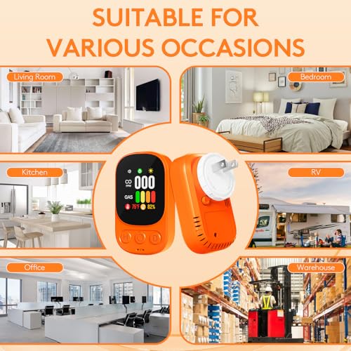 1-Pack 4-in-1 Carbon Monoxide Detector Plug in - Real-Time Gas, Temp & Humidity Detection, Clear Alerts, Compact Design Orange