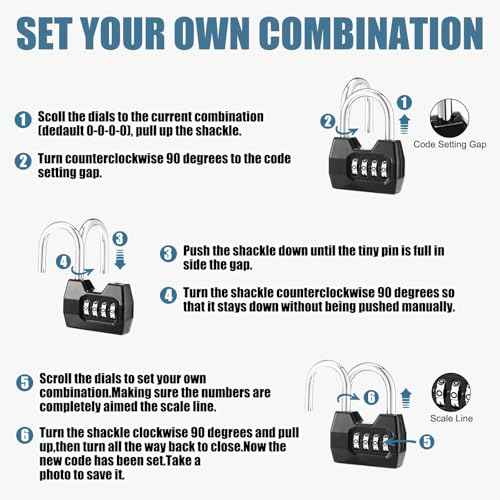 12 Pack Combination Lock 4 Digit Combination Lock Wide Shackle Outdoor Waterproof Combo Padlock for School Gym Sports Fence Gate Shed Unit Toolbox Case Hasp Storage