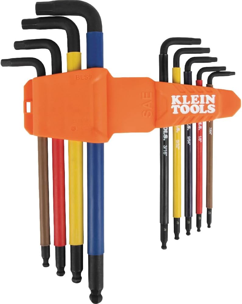 Klein Tools 18-Piece Hex Key Wrench Set - Color Coded, SAE & Metric, Long Arm & Ball End