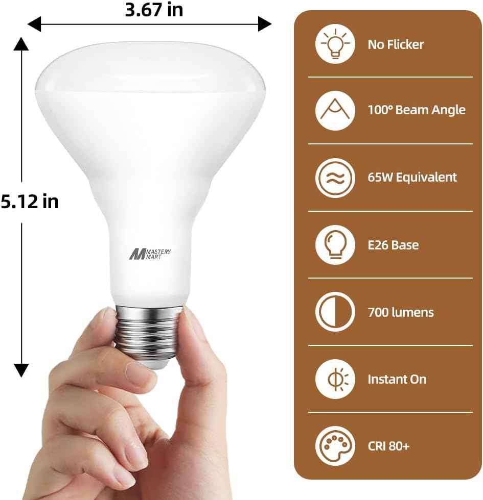 BR30 LED Bulbs 36-Pack - 65W Equivalent, 5000K Daylight, Dimmable, Flicker-Free, Energy Efficient E26 Base