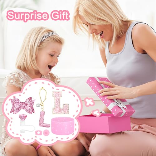 7-Piece Tumbler Accessory Set with Letter Charm and Silicone Boot - Pink L