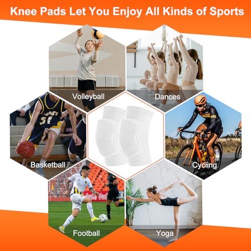 HISFFOG Volleyball Knee Pads for Women Men Kids White Small - Shock Absorption & Comfort