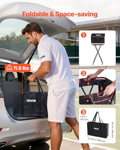 VEVOR 175 Balls Tennis & Pickleball Hopper Cart - Foldable Ball Pickup Basket, Portable Storage for Tennis Training & Sports
