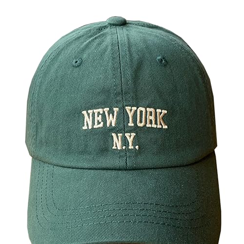 Washed Baseball Cap - Adjustable Unisex New York Hat - Green