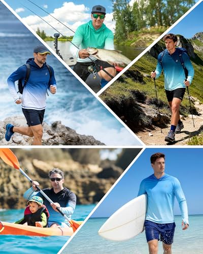 Roadbox Men's Fishing Sun Hoodie Blue Green Gradient Large UPF 50+ UV Protection Shirt
