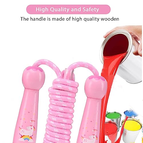 Adjustable Cotton Jump Rope for Kids - Pink Wooden Handle