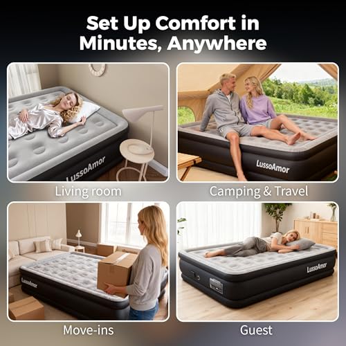 Portable Full Size Air Mattress with Built-in Pump, Leak-Proof PVC, 650lbs Capacity