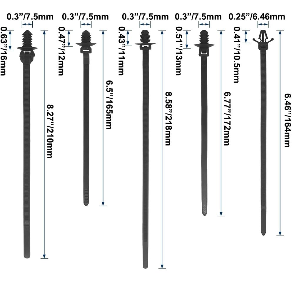 LOUZAGO 50 Pcs Push Mount Cable Ties, Nylon Push Mount Zip Ties Self Locking Wire Harness Clips, Heavy Duty Automotive Wire Clips Snap in Cable Zip Ties Fastener Car Mount Wire Ties (5-Types)